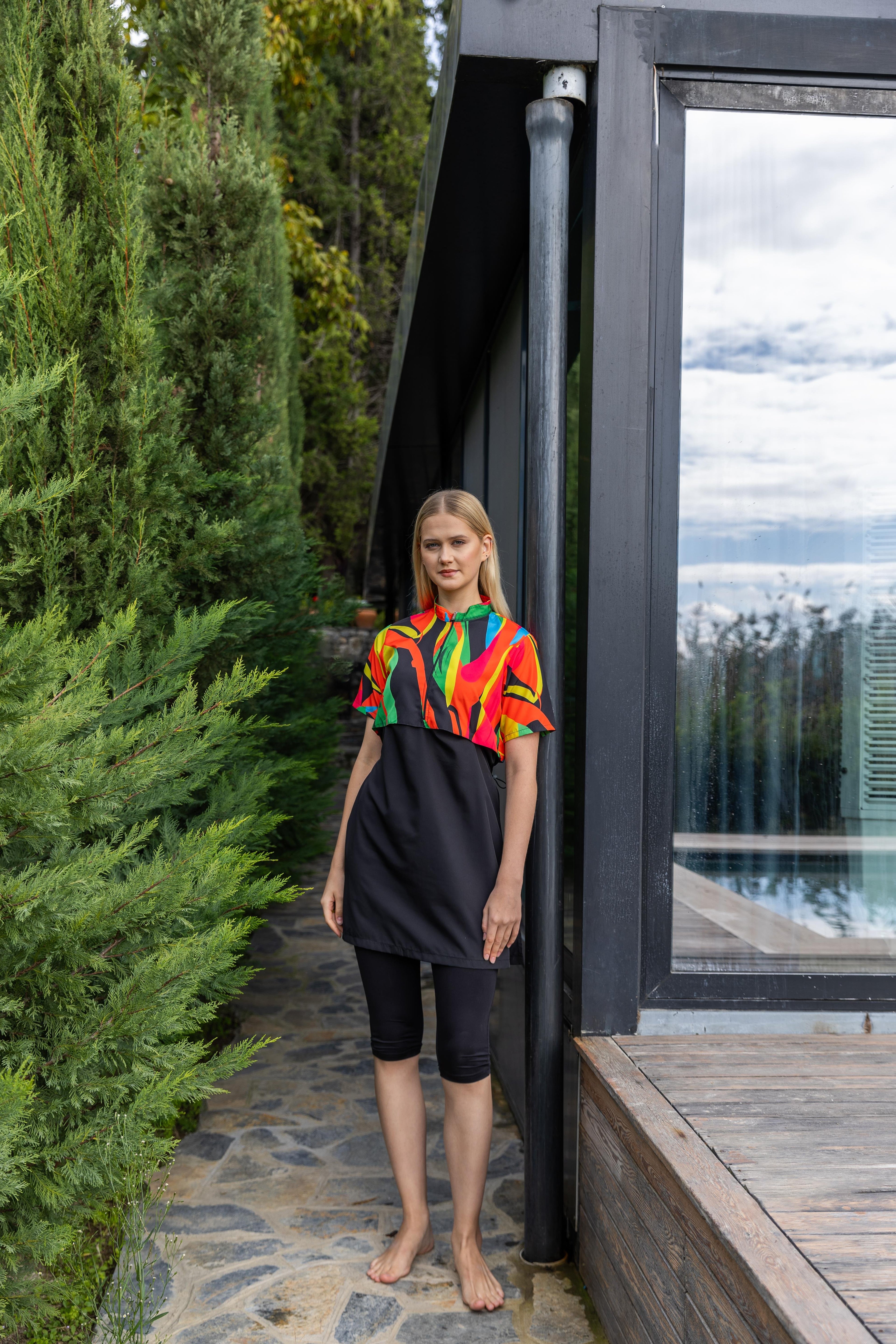 Burkini Virel – Ensemble Sport Chic Multicolore & Noir